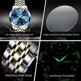 OLEVS Men's Watches Rhombus Mirror Original Quartz Watch for Man Waterproof Luminous Stainless Steel Wristwatch Male Date Week