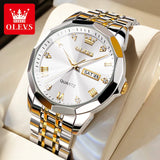 OLEVS Men's Watches Rhombus Mirror Original Quartz Watch for Man Waterproof Luminous Stainless Steel Wristwatch Male Date Week